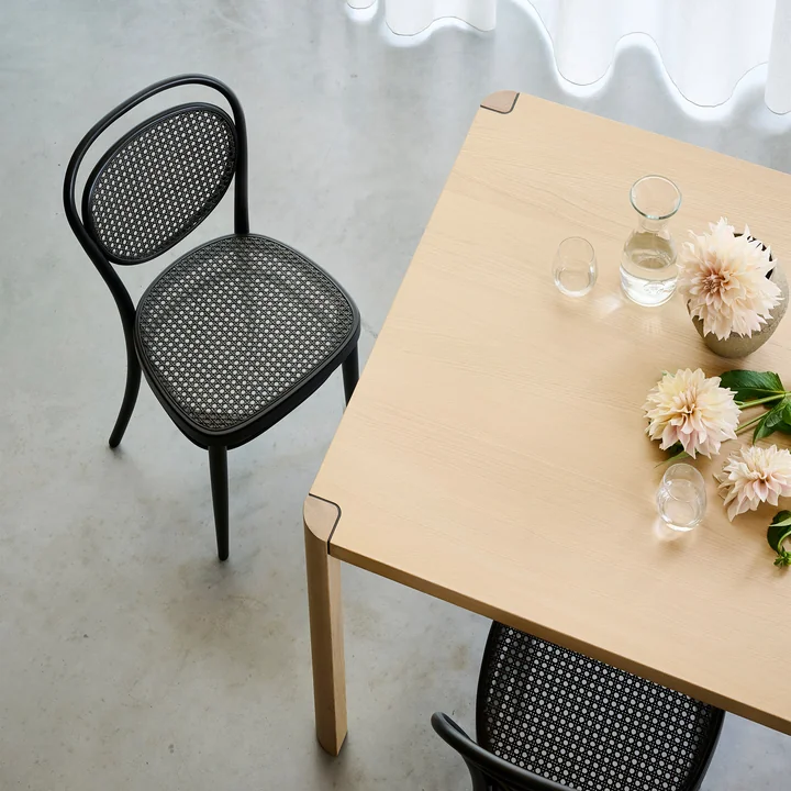 Thonet - 215 R Bugholzstuhl, Rohrgeflecht Dark Melange mit Kunststoffstützgewebe / Buche schwarz (TP 29)
