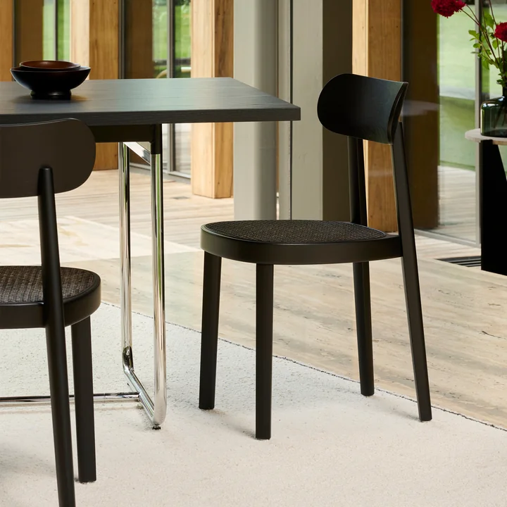 Thonet - 118 Stuhl, Rohrgeflecht Dark Melange mit Kunststoffstützgewebe / Buche schwarz gebeizt (TP 29)