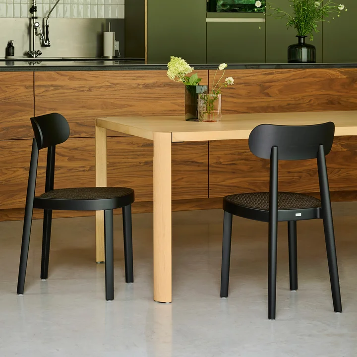 Thonet - 118 Stuhl, Rohrgeflecht Dark Melange mit Kunststoffstützgewebe / Buche schwarz gebeizt (TP 29)