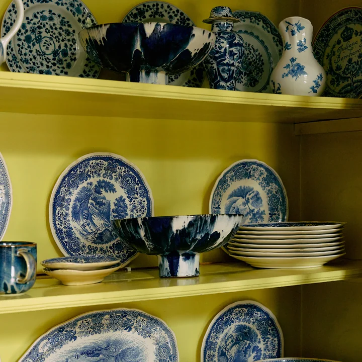 HKliving - Servierschale mit Fuß, Ø 26 cm, indigo