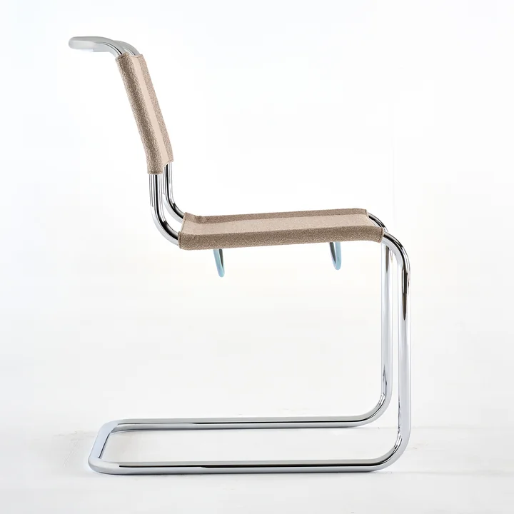 Thonet - S 33 V Stuhl, Chrom / gelbgrau (Stoff Gabriel Nobel)