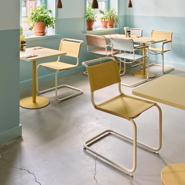Thonet - S 33 V Stuhl, perlweiß / corn (Stoff Rohi Cento)