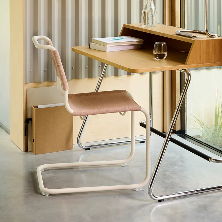 Thonet - S 33 V Stuhl, perlweiß / lotus (Stoff Rohi Cento)