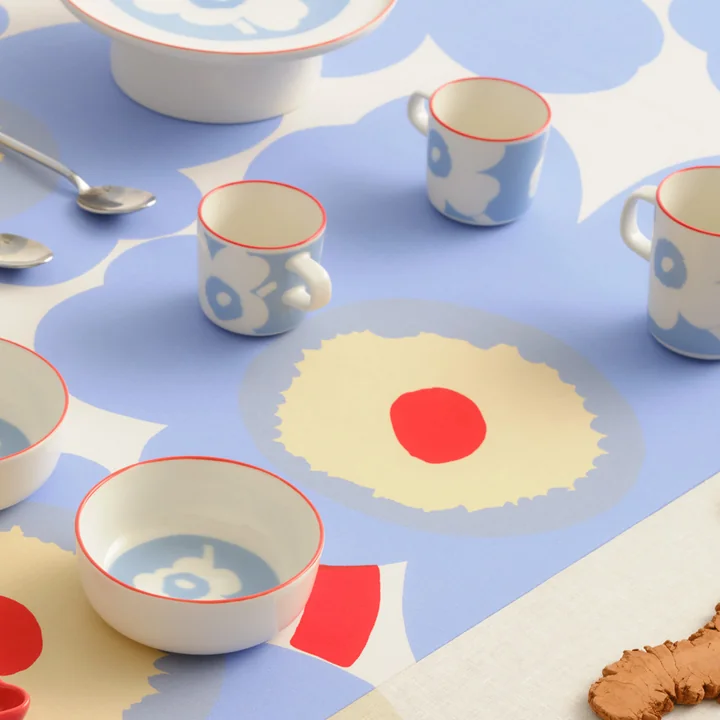 Marimekko - Oiva Juhla Unikko Becher mit Henkel und Kaffeetassen, white / lt.blue / orange red