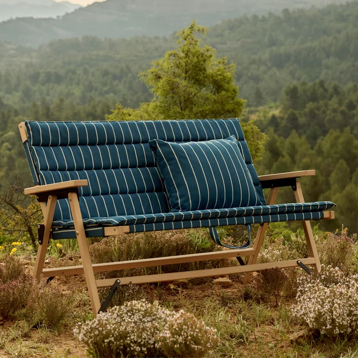 HAY - Outdoor Market Kissen 45 x 35 cm, blau mit beigen Streifen