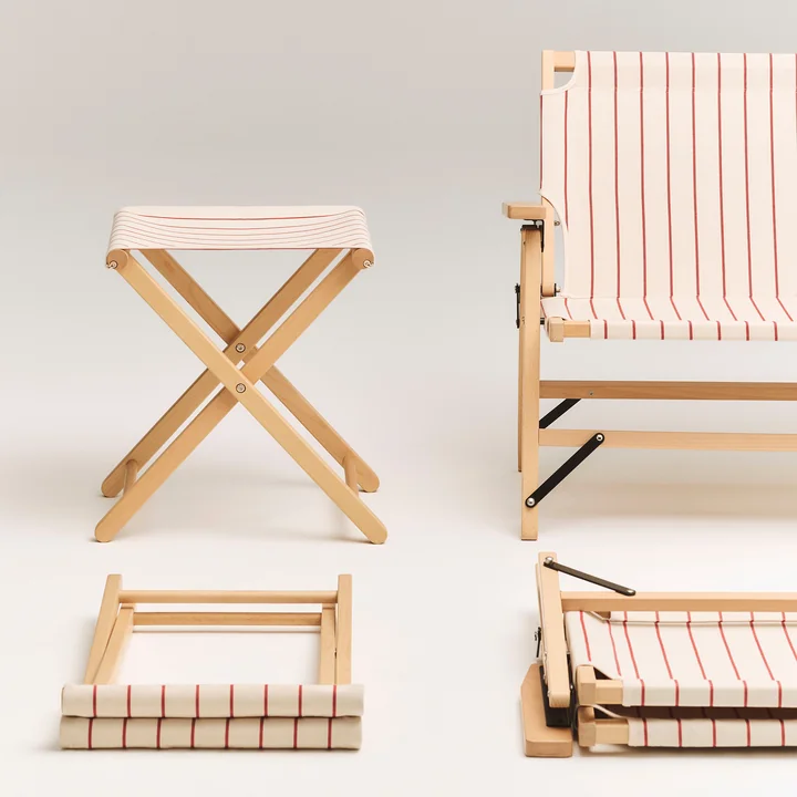 HAY - Outdoor Market Klapphocker, beige mit roten Streifen