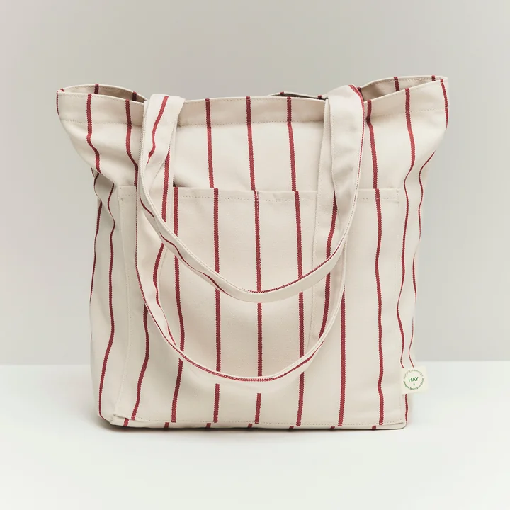 HAY - Outdoor Market Tote Bag M, beige mit roten Streifen