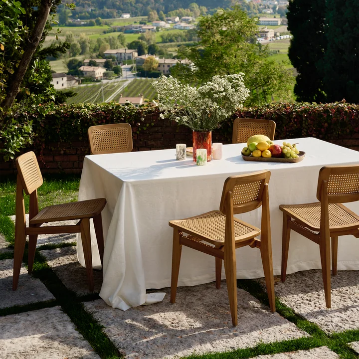 Gubi - C-Chair Outdoor Stuhl, Teak / French Cane