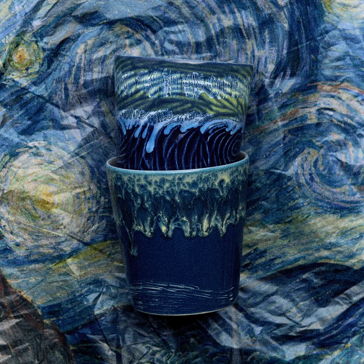 HKliving - 70's Van Gogh Kaffeebecher, 230 ml, starry night (2er-Set)
