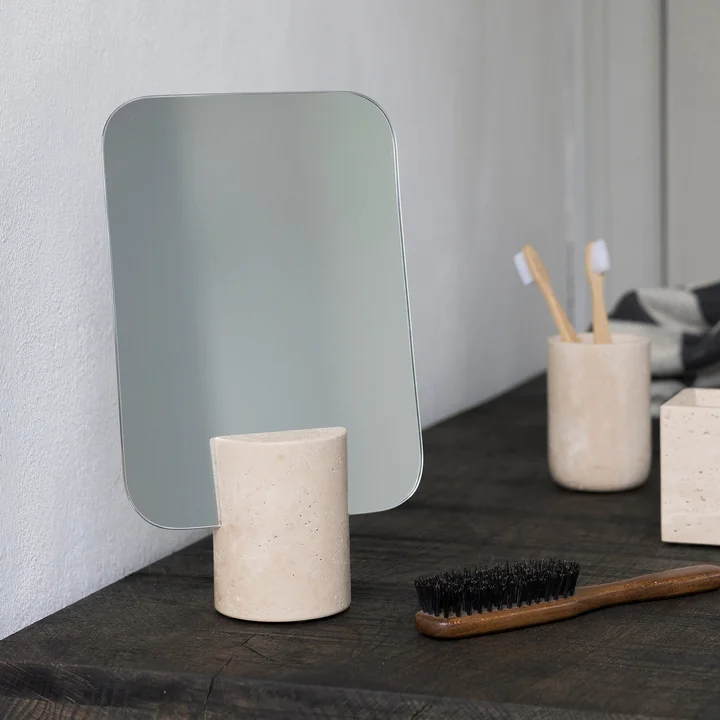 Mette Ditmer - Travertine Spiegel, 18 x 30 cm, Ø 8 cm, leinen