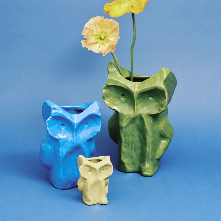 Serax - After Midnight Vasen Owl, blau, gelb und grün