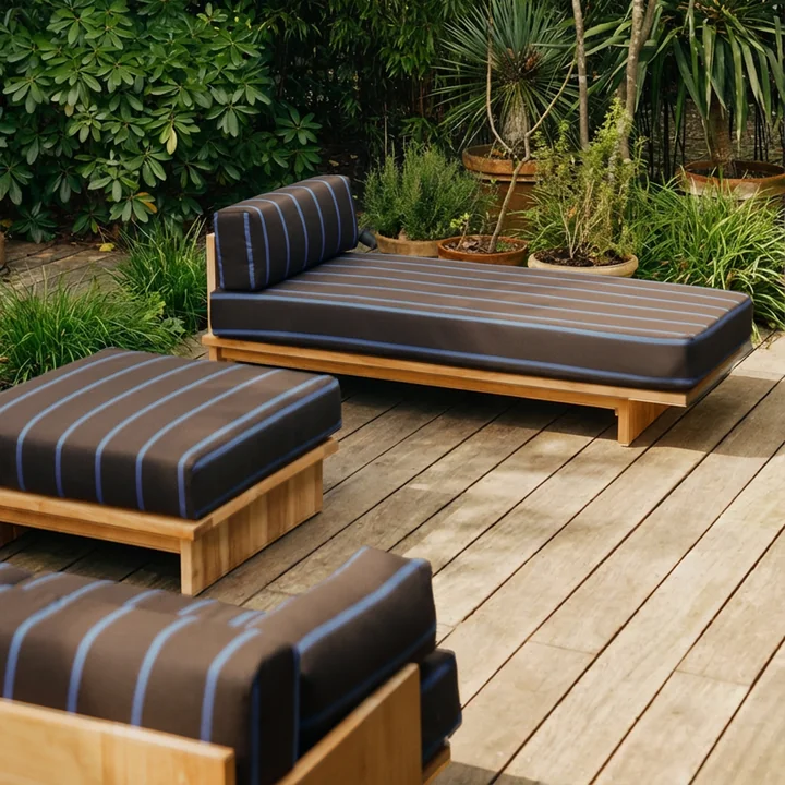 HKliving - Teak Outdoor Daybed und Hocker, burnt sky