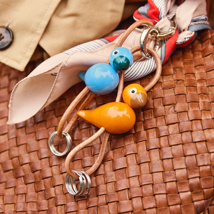 Kay Bojesen - Vogel Schlüsselanhänger, Metall, Naturleder blau und orange