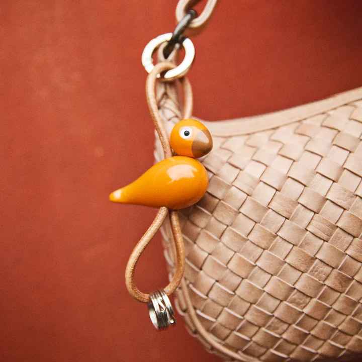 Kay Bojesen - Vogel Schlüsselanhänger, Metall, Naturleder orange