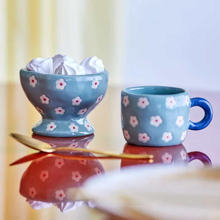 Bloomingville - Nini Schale und Tasse, Blume, blau
