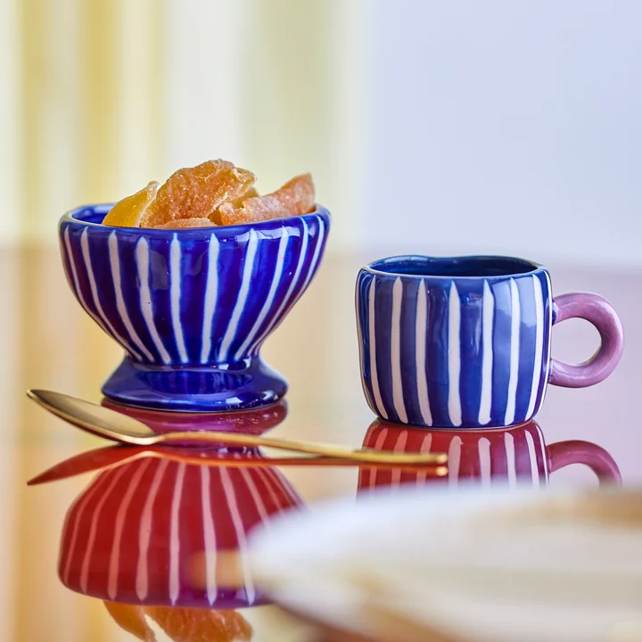Bloomingville - Nini Schale und Tasse, Streifen, blau