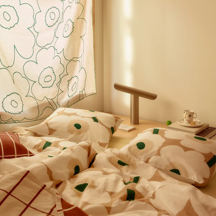 Marimekko - Unikko Deckenbezug, 150 x 210 cm, sand / off white / hay / emerald