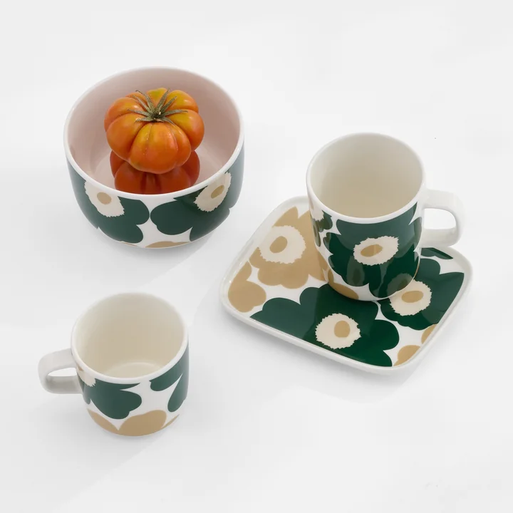 Marimekko - Oiva Unikko, weiß / dunkelgrün / beige / light sand