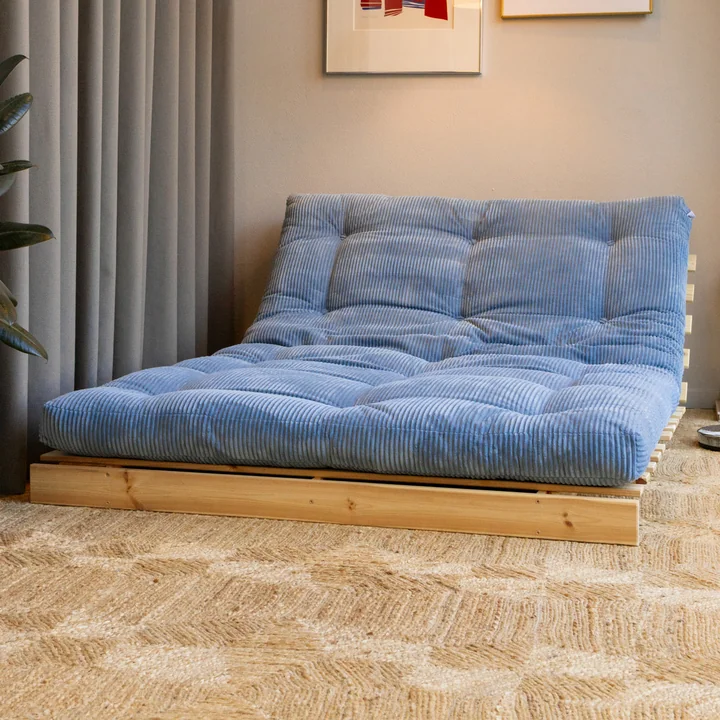 Karup - Roots Schlafsofa, 140 x 200 cm, Kiefer natur / hazy blue (554)