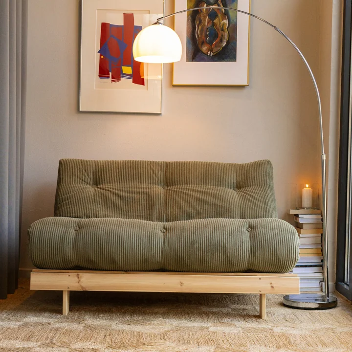 Karup - Roots Schlafsofa, 140 x 200 cm, Kiefer natur / khaki green (553)
