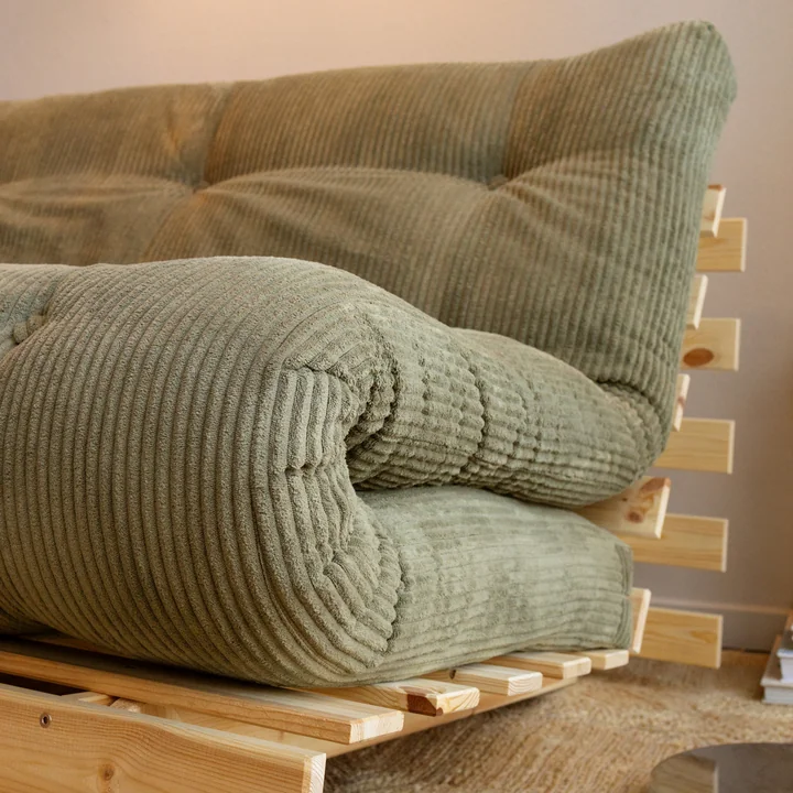 Karup - Roots Schlafsofa, 140 x 200 cm, Kiefer natur / khaki green (553)