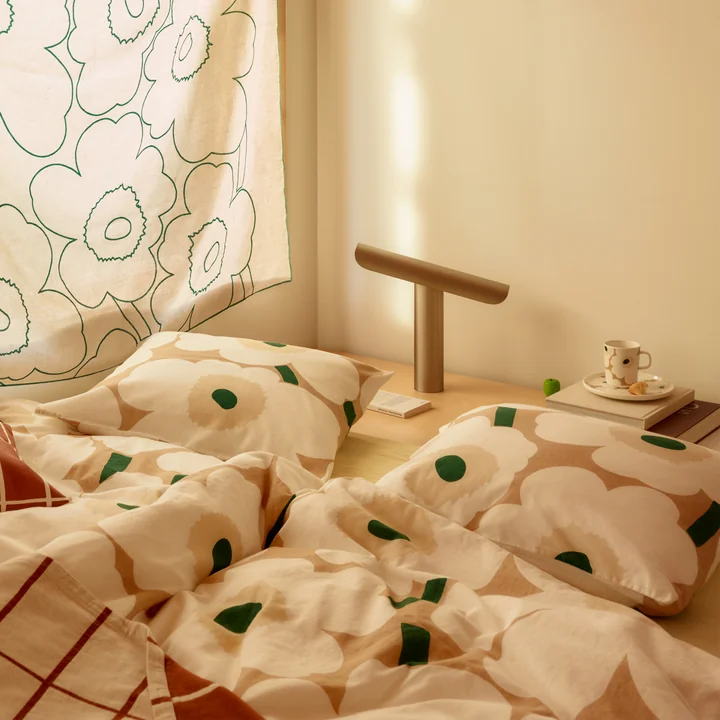 Marimekko - Pieni Unikko Kissenbezug, 50 x 50 cm, sand, white, hay, emerald