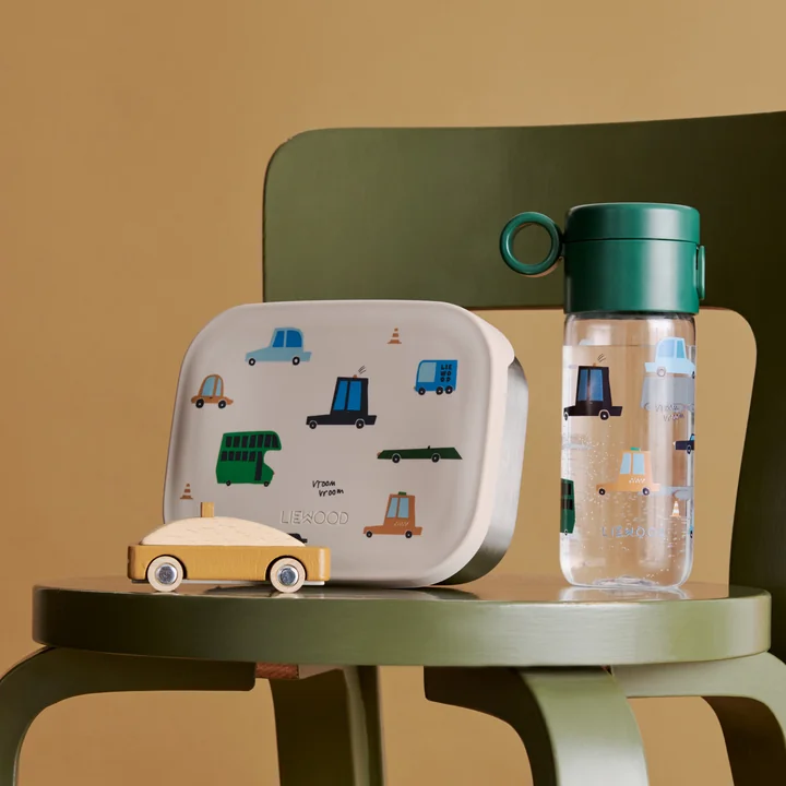LIEWOOD - Arthur Lunchbox mit Deckel, cars / sandy und Clemence Flasche, 350 ml, Cars / sandy