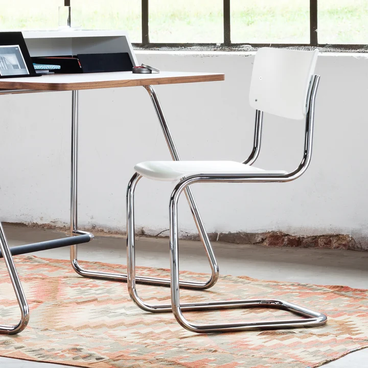 Thonet - S 43 Freischwinger, Chrom / weiß lasiert TP 200