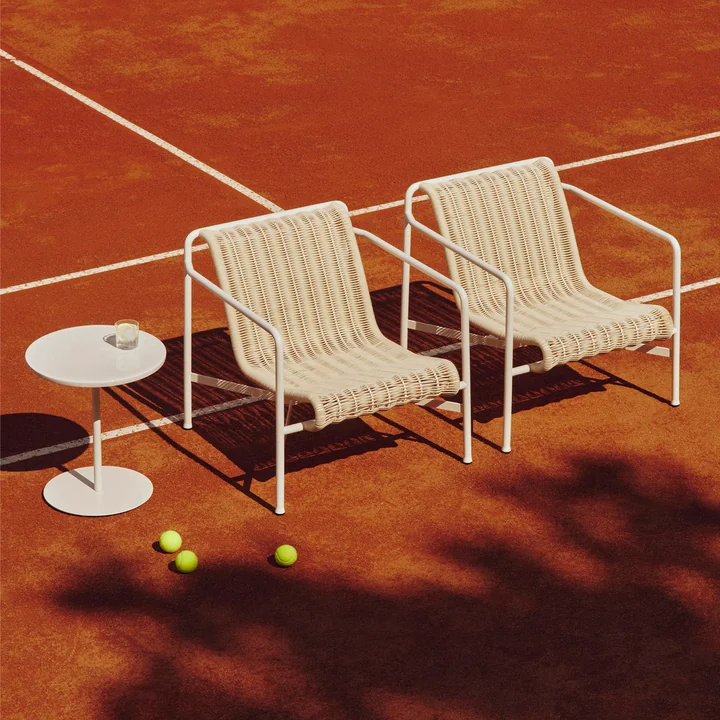 HAY - Pyro Beistelltisch, Ø 45 cm, cremeweiß / eierschale und Palissade Cord Lounge Chair Low