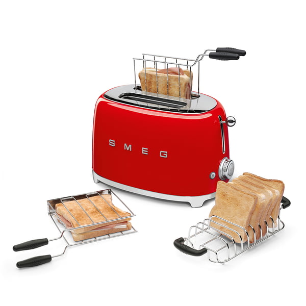 2-Scheiben Toaster TSF01 in rot von Smeg mit Zubehör