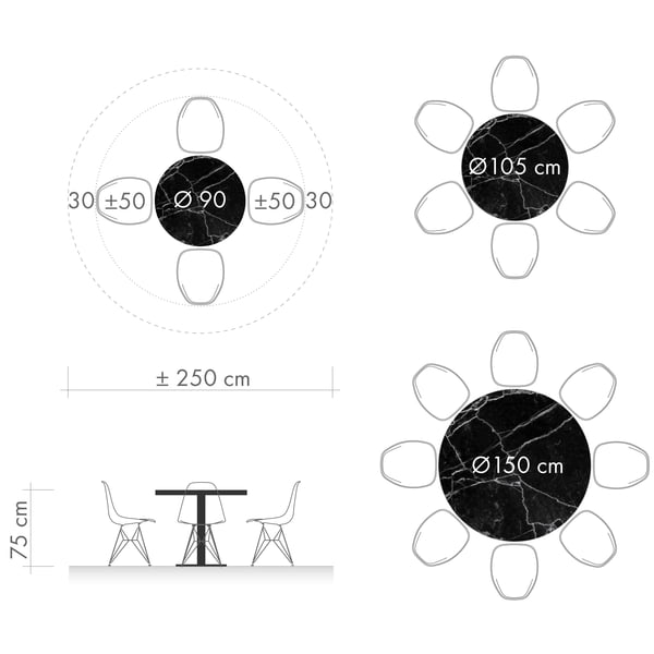 Esstische Grafik 3 - runder Tisch Durchmesser