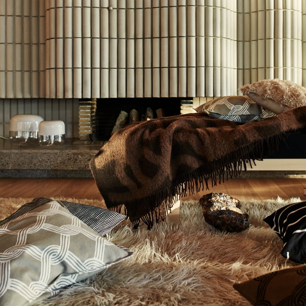 Marimekko - Joonas Decke, braun / dunkelbraun - Sulhasmies Kissenbezug, grauweiß / beige