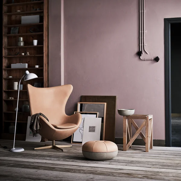 Stehleuchte 6556-F von KAISER idell mit Pouf by Cecilie Manz und Ei Sessel von Fritz Hansen