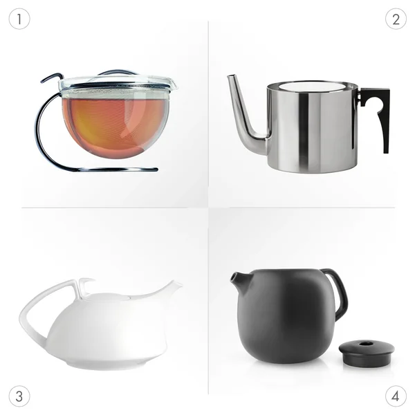 Teekannen aus Glas, Edelstahl, Porzellan und Keramik