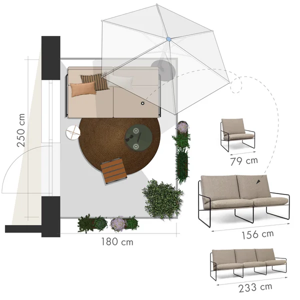 Kleiner Balkon mit Loungebereich