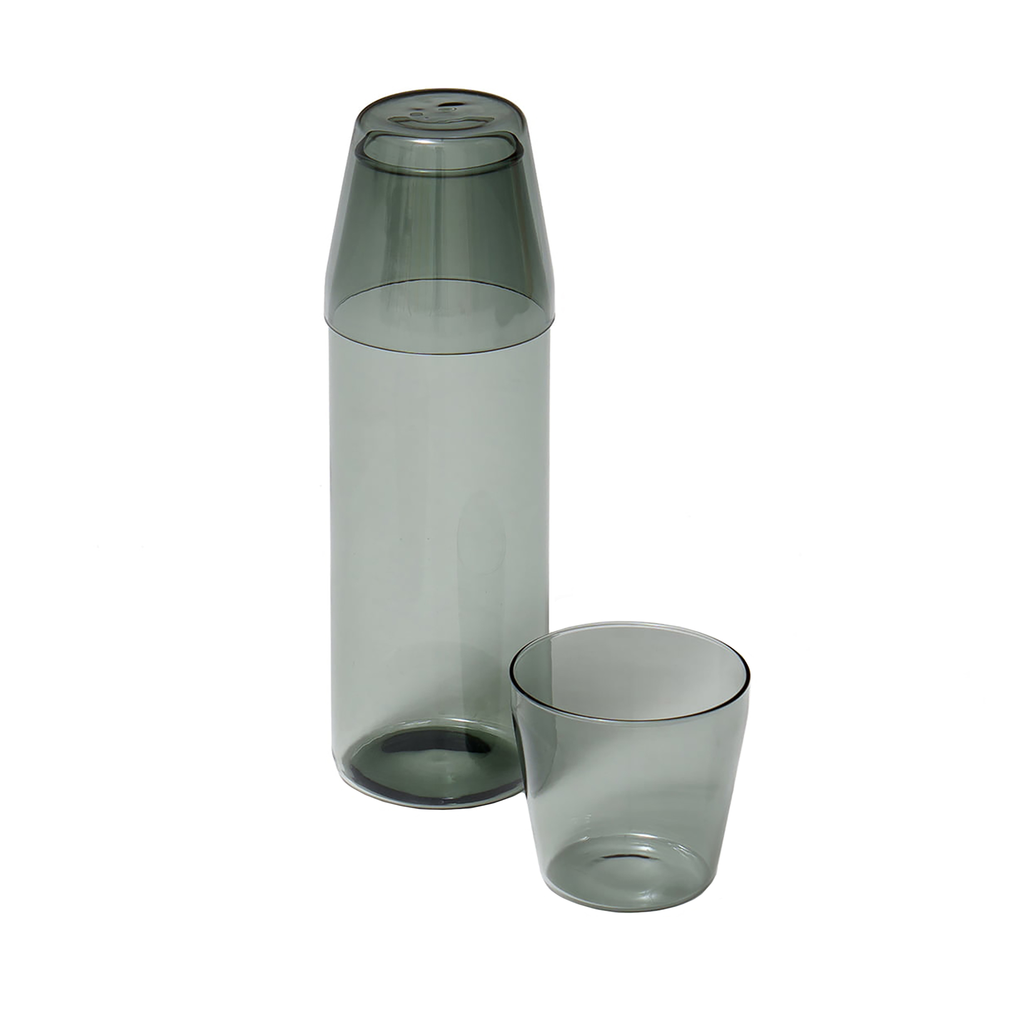 nine - set de 2 verres à eau avec carafe milk - gris/verre h x ø 7,4x7,9cm/carafe h x ø 23x7,5cm/lavable au lave-vaisselle