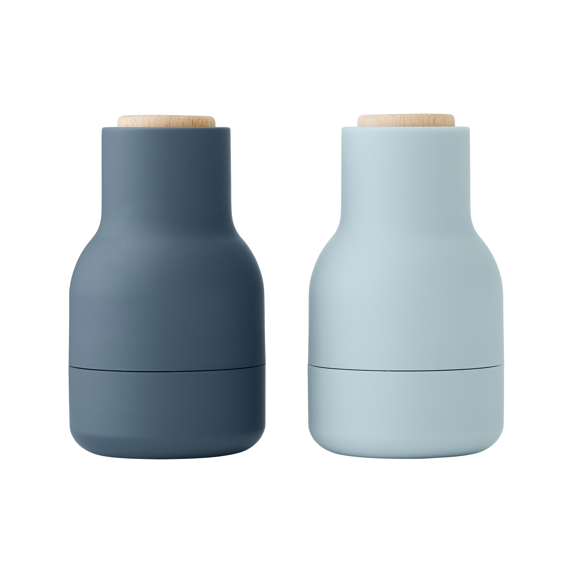 audo - set de 2 moulins bottle grinder small couvercle hêtre - bleu/h 12cm / ø 7cm