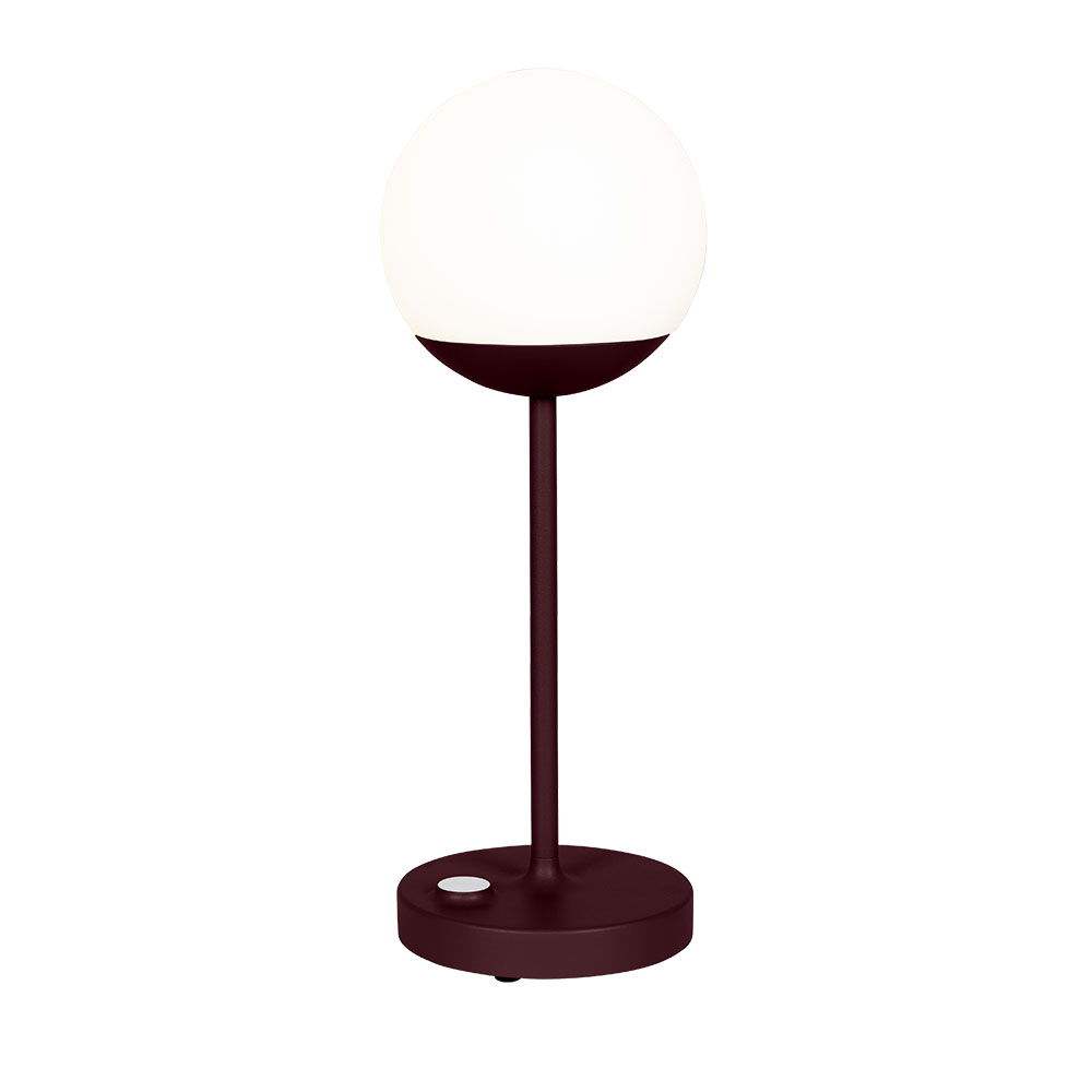 fermob - lampe de table led mooon! max avec batterie - cerise noire/texturé/hxø 41x15cm/led 3w/2700k/4000k/200lm/300lm/dimmable 10-100%