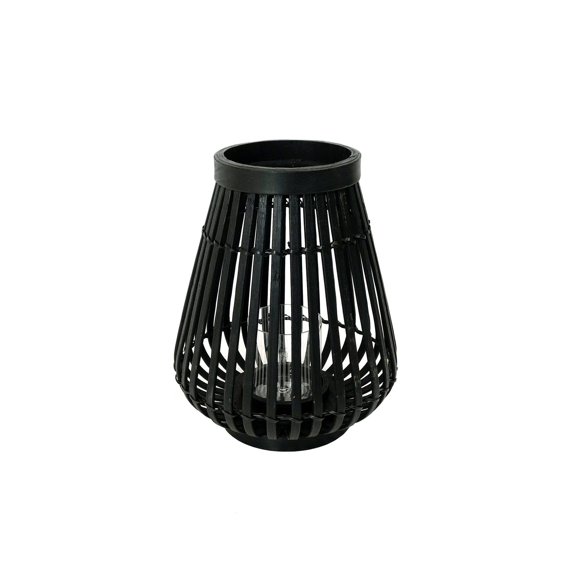 Collection - Bambus Windlicht H 26cm - schwarz/H x  26x21cm/mit Glaseinsatz
