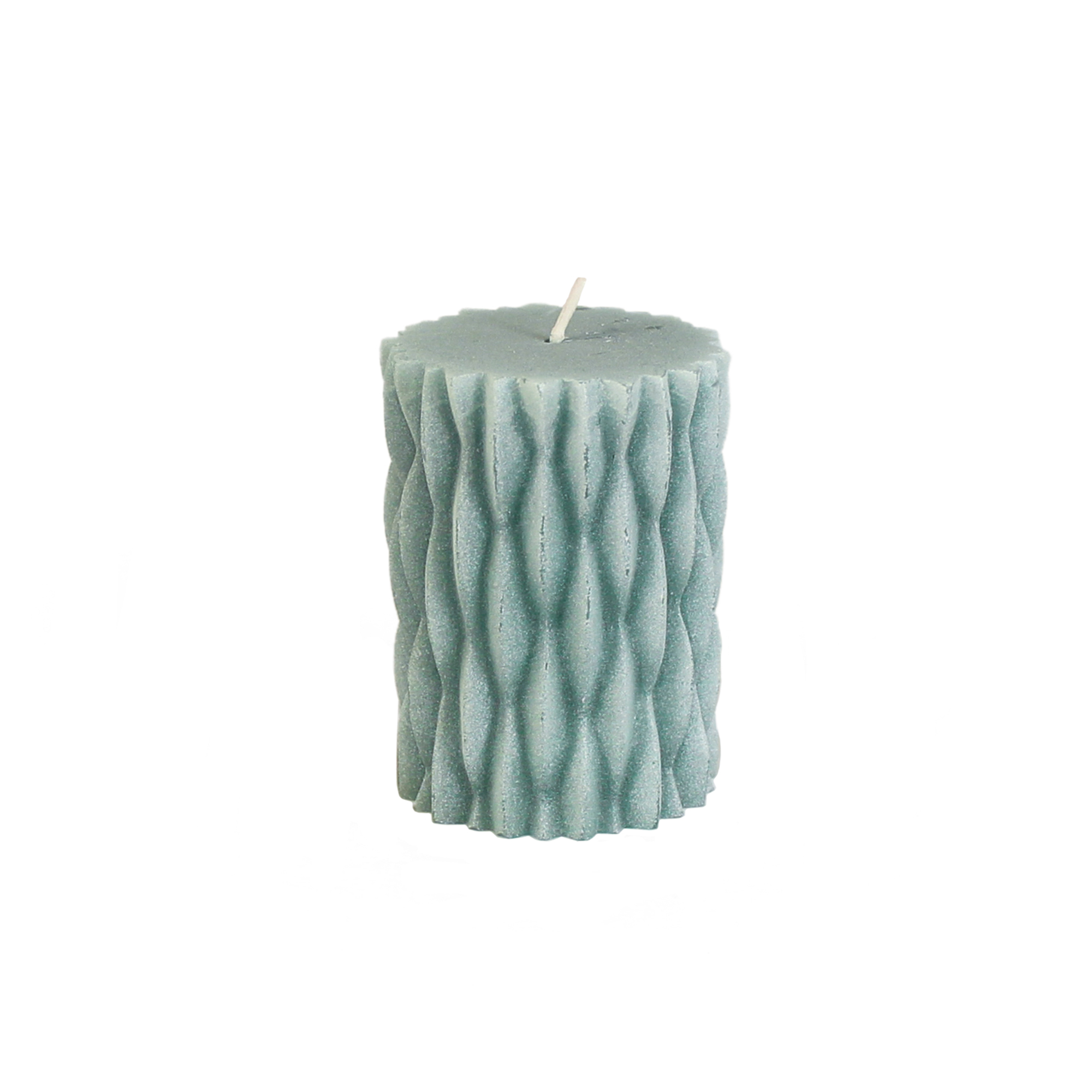 Collection - Block Candle Rustic with Decor H 9cm - mintgrn/H x  9x6,8cm