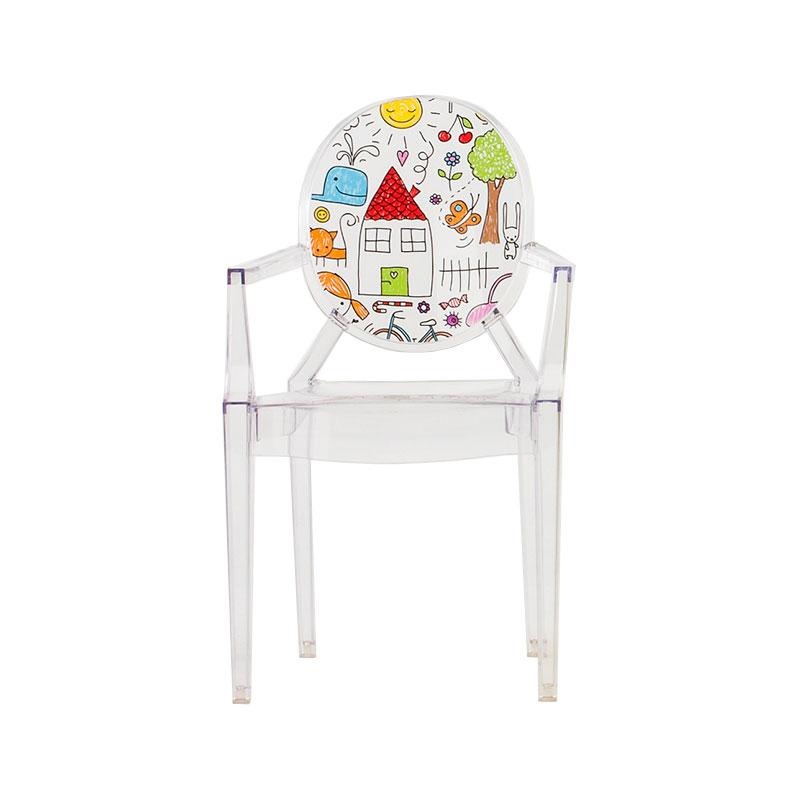 kartell - lou lou ghost - chaise d'enfant avec motif - transparent/motif sketch/lxpxh 40x37x63cm