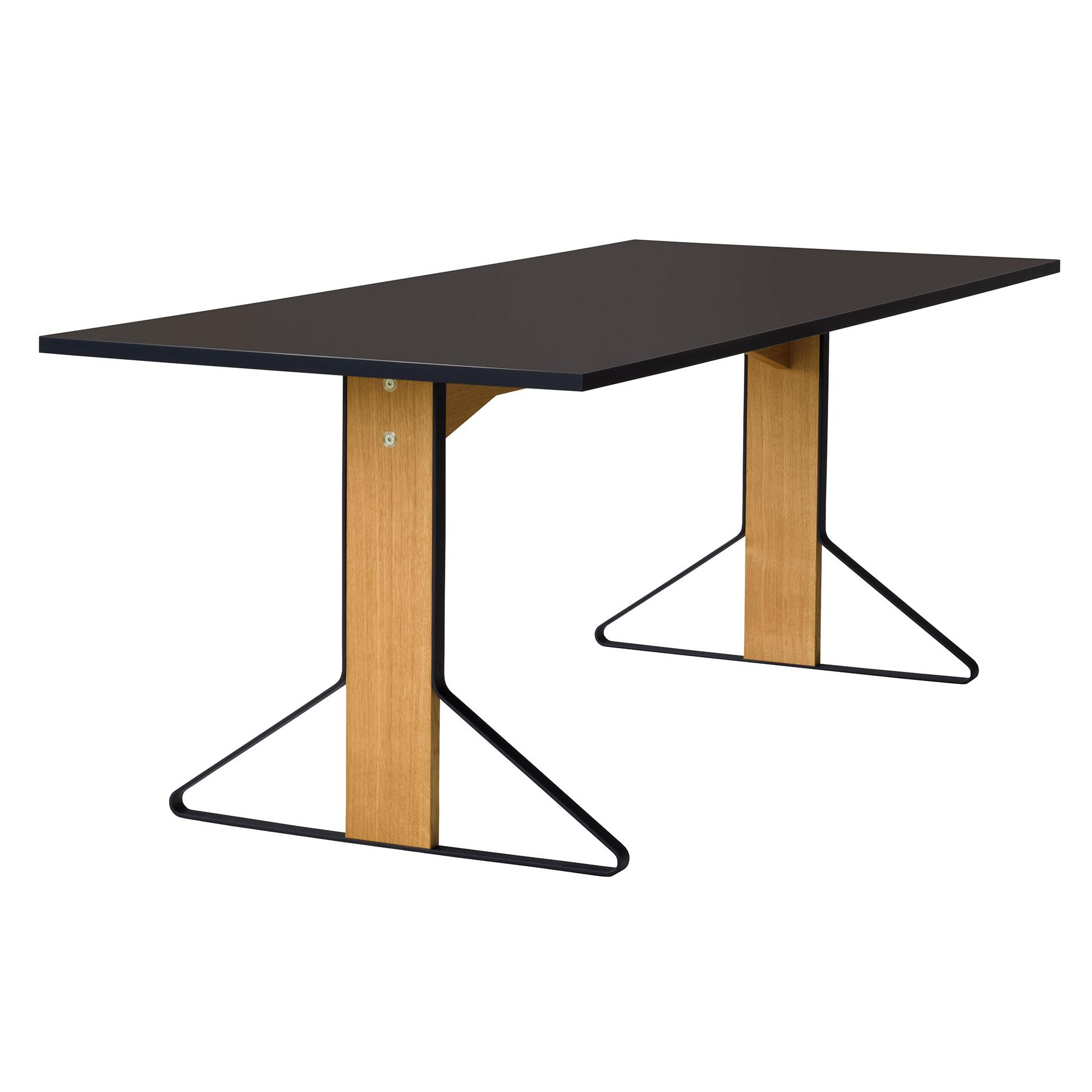 Artek - Table Kaari REB012 chne laqu clair 160x80cm - noir, naturel/plateau de table en linolum/pieds en chne laqu claire/structure acier re