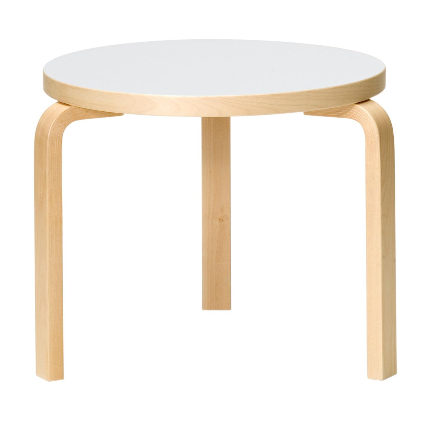 Artek - 90D Side Table Clear Lacquered Base - wei/Tischplatte HPL/Gestell Birke massiv klar lackiert/H 44cm /  48cm