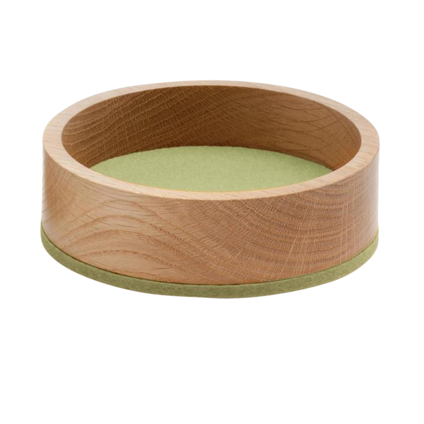 hey-sign - bol en bois bowl s - feutre vert pistache/épaisseur de feutre 5mm/h 4.5cm / ø 13.5cm/chêne massif huilé