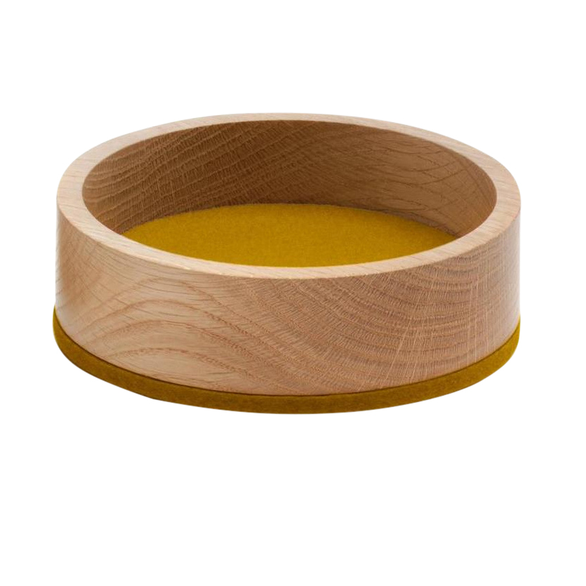hey-sign - bol en bois bowl s - feutre jaune moutarde/épaisseur de feutre 5mm/h 4.5cm / ø 13.5cm/chêne massif huilé