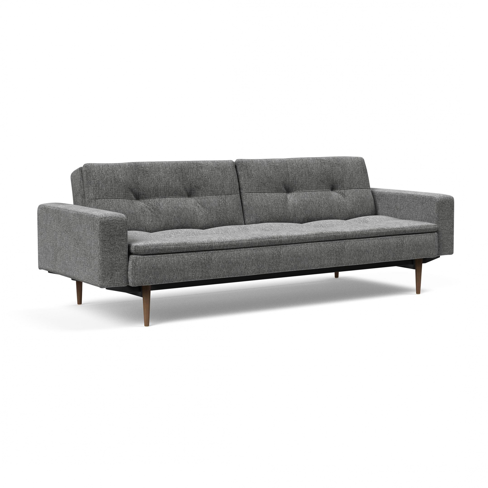 Innovation - Dublexo Styletto Sofa Bed With Armrests Dark Wood - dunkelgrau/Stoff 563 Twist Charcoal/Gestell Stahl schwarz/Fe dunkles Holz