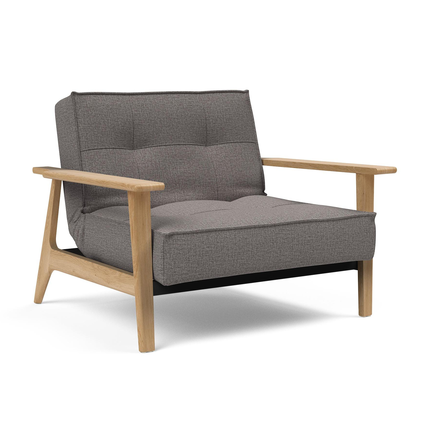 Innovation - Splitback Frej Easy Chair Oak - grau/Stoff 521 Mixed Dance Grey/Gestell Stahl schwarz/Armlehnen/Beine lackierte Eiche