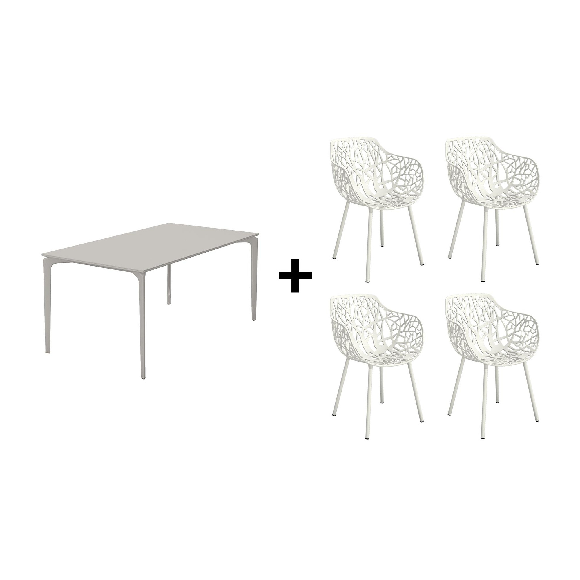 Fast - Table AllSize 160x90cm + Set de 4 chaises Forest - gris fer/blanc/aluminium/table 161x91x73cm laqu/chaise d'jardin 56x56x80cm peint par poudr