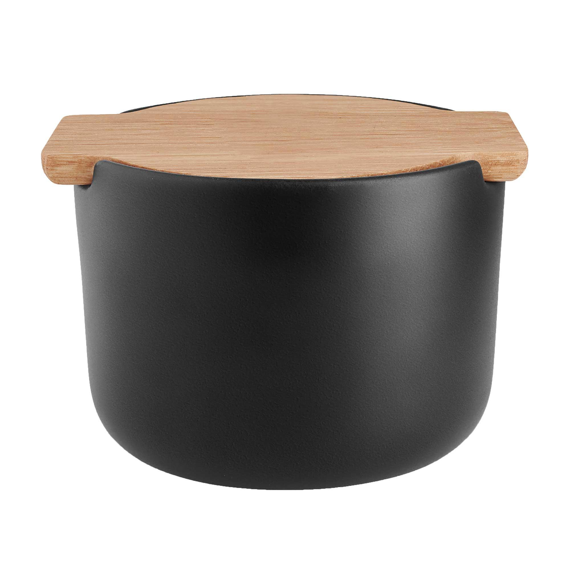 eva solo - pot de sel avec couvercle nordic kitchen - noir/lxlxh 11,4x10,4x7,7cm/couvercle en bois