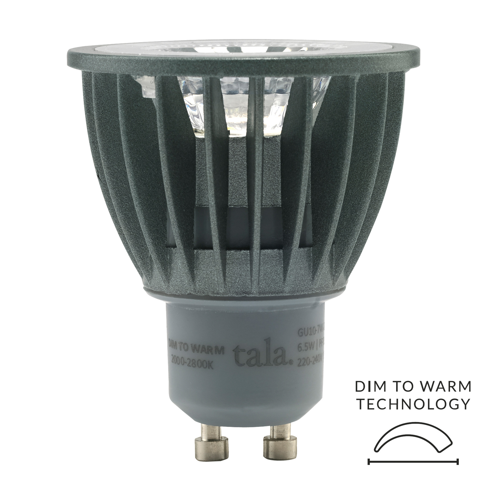 Tala - LED GU10 SPOT 38 6,5W => 50W Dim To Warm - grau/Downlight/Aluminium/Polykarbonat/H x  5,9 x 5 cm/400lm/CRI97/CE/IP20/Dim To Warm 2000->2800K